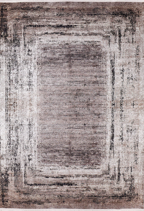 Load image 1 in gallery view. The Borderline Chic - Washable Rug - JR1156 (Custom Size) features a distressed geometric pattern in gray, beige, bronze, and brown tones for a soft vintage look—ideal for allergy-sensitive homes.