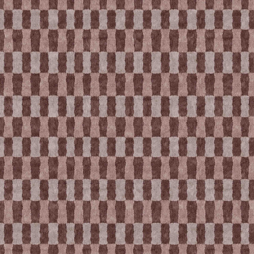 Load image 1 in gallery view. Brown and mauve rug with a repeating vertical block pattern and textured weave.