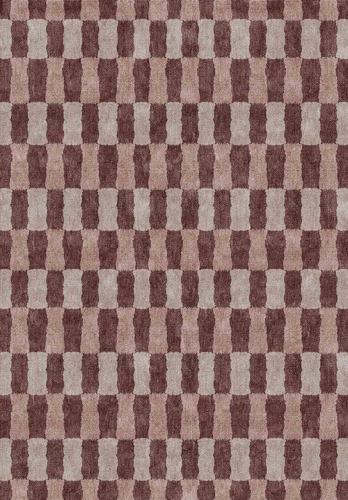 Load image 1 in gallery view. Dark brown and beige rug with a repeating vertical column pattern of alternating rounded rectangular shapes.