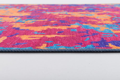 Bild 1 in Galerieansicht laden. A close-up of the Celestial Tapestry - Washable Rug - JRS004 (Custom Size), featuring a colorful abstract pattern in pink, orange, blue, and purple on a white background—ideal for allergy-sensitive homes and easy to clean.