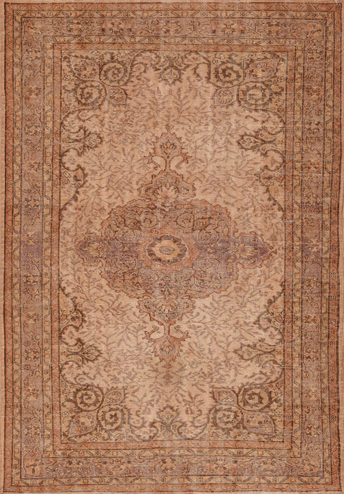 Bild 1 in Galerieansicht laden. The Chateau Elegance - Washable Rug - JRN1018 features an ornate vintage cream-beige medallion design with floral, vine patterns, and a decorative border in muted earthy tones of beige, brown, and faded orange.