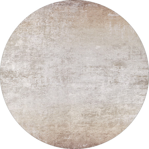 Load image 1 in gallery view. The Cinnamon Swirl - Washable Rug - JR425 is a round, machine-washable rug with a distressed, textured pattern in soft beige and cream tones—ideal for high-traffic spaces and anyone seeking an elegant vintage look.