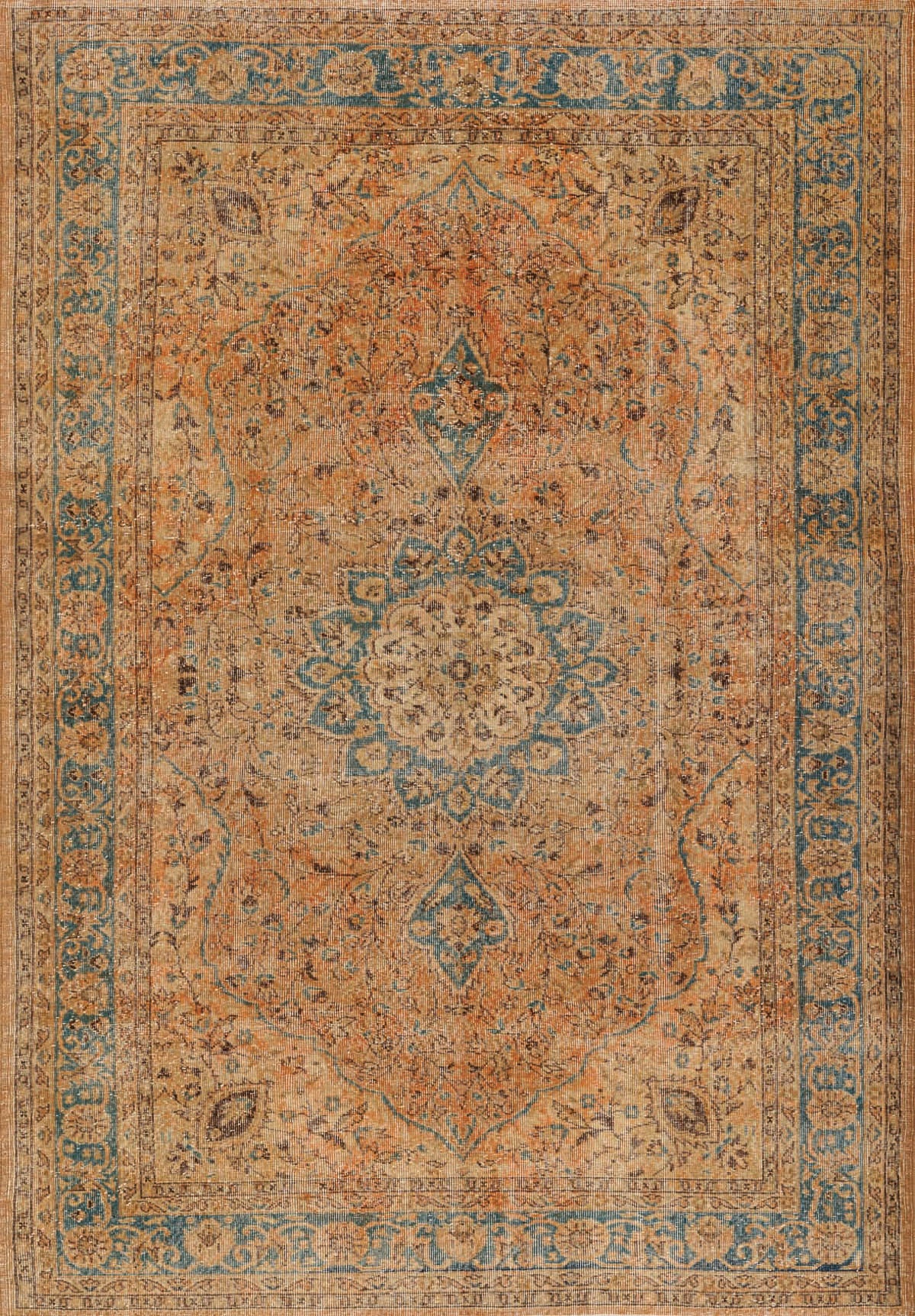 The Classic Laurel - Washable Rug - JRN1022 showcases an intricate floral medallion and ornate patterns in orange, beige, blue, and brown with a decorative border—ideal as a charming cream beige accent for any room.