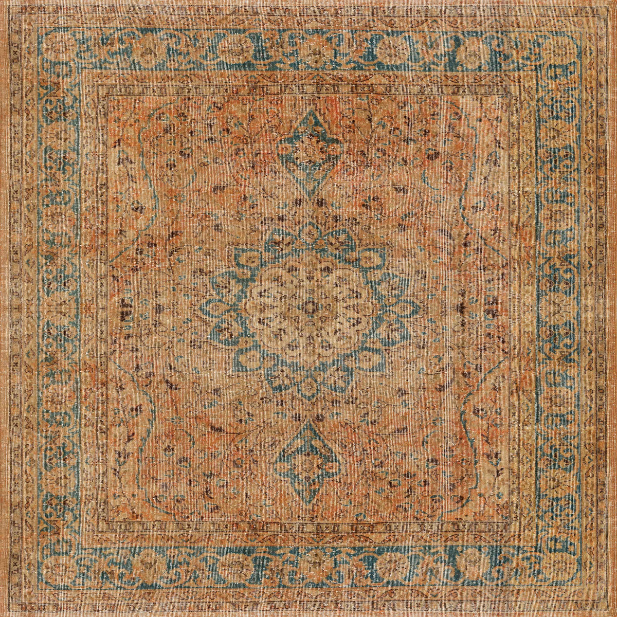 The Classic Laurel - Washable Rug - JRN1022 (Custom Size) features a vintage-inspired central floral medallion with intricate blue, beige, gold, rust, and teal botanical patterns and detailed borders.