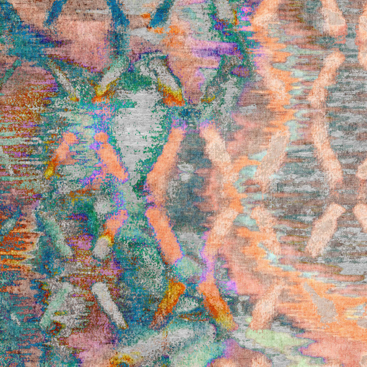 The Classic Motif - Washable Rug - JRN29 (Custom Size) features vibrant orange, blue, green, pink, and gray tones in brushstroke-inspired geometric patterns—perfect for adding artistic flair to high-traffic areas.