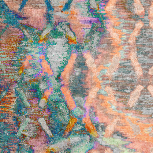 Load image 1 in gallery view. The Classic Motif - Washable Rug - JRN29 (Custom Size) features vibrant orange, blue, green, pink, and gray tones in brushstroke-inspired geometric patterns—perfect for adding artistic flair to high-traffic areas.