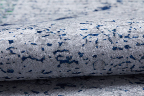Load image 1 in gallery view. Close-up of the Classic Trellis - Washable Rug - JR710 (Custom Size) in light gray velvety fabric with dark blue speckles and lines. Its plush, gently folded surface is stylish, comfortable, and perfect for allergy-friendly living spaces.