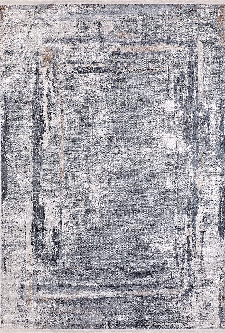 The Classic and Bold - Washable Rug - JR1529 (Custom Size) features a durable, rectangular design with an abstract distressed pattern in gray, white, and beige for a stylish, textured look. This rug is both easy to maintain and visually striking.