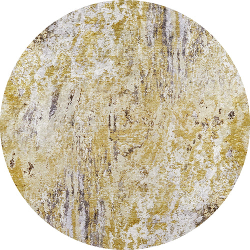 Bild 1 in Galerieansicht laden. The Color Splash - Washable Rug - JR146 is a round rug with an abstract pattern in gold, beige, cream, and gray tones, evoking a textured look. It's durable and washable—ideal for high-traffic areas.