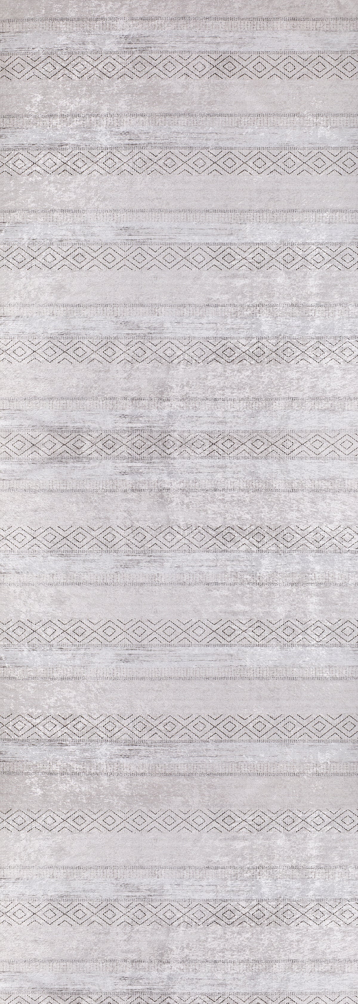 The Contemporary Coordinates - Washable Rug - JR750 features a light gray textured surface with horizontal rows of geometric patterns, offering a subtle, elegant look that complements cream and beige rugs or any washable rug collection.
