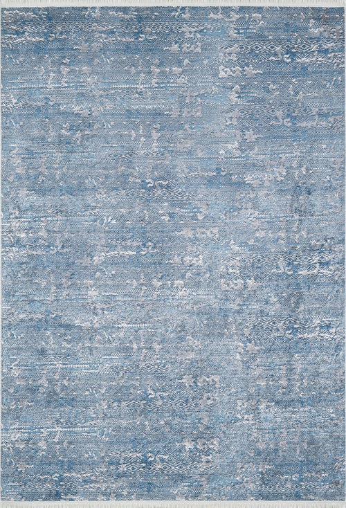 Load image 1 in gallery view. The Contemporary Serenity - Machine-Washable Rug JR1884 (Custom Size) is a rectangular blue rug with a distressed, textured pattern in blue and light gray, offering a vintage abstract look ideal for high-traffic areas in your home.
