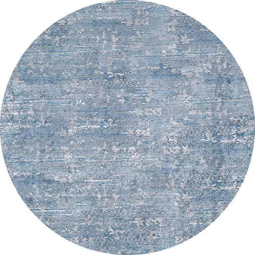 Load image 1 in gallery view. The Contemporary Serenity - Machine-Washable Rug JR1884 (Custom Size) features a round blue design with a distressed, textured blue and white pattern, giving any high-traffic area a vintage look while being easy to clean.