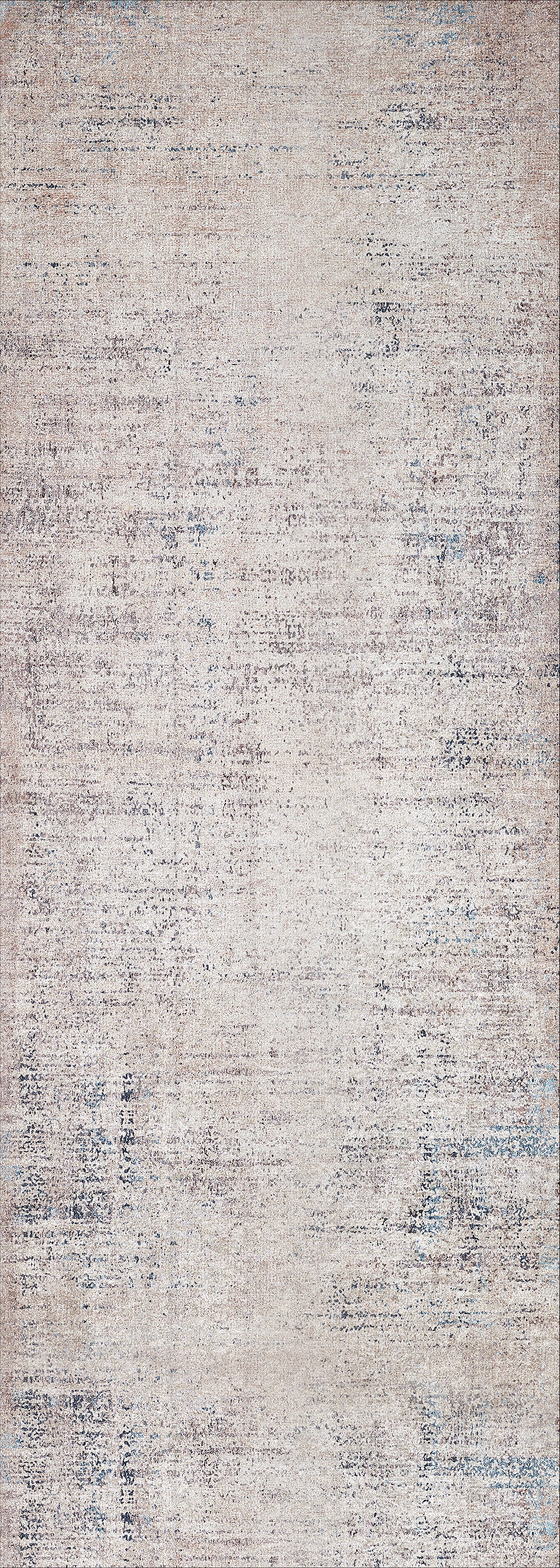 The Copper Glow - Washable Rug - JR1700 features a light beige, distressed pattern with blue and gray accents for a vintage look. Its soft texture and muted tones make it perfect for high-traffic areas seeking timeless cream and beige rugs.