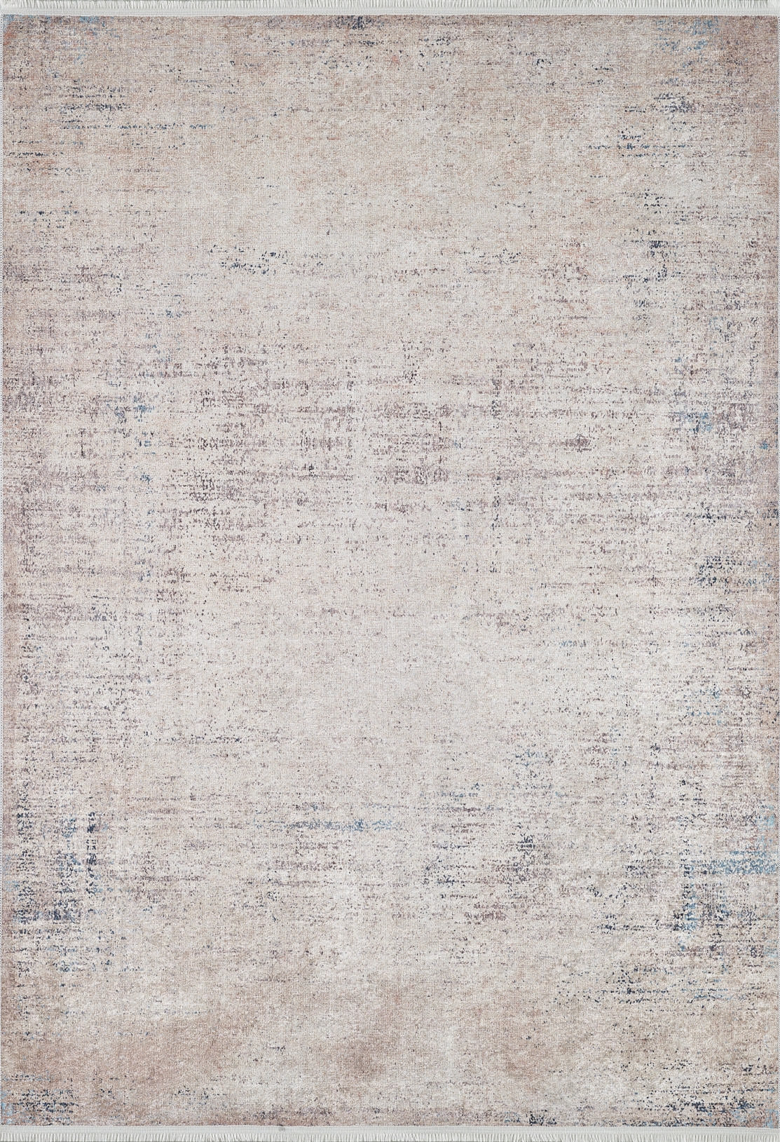 The Copper Glow - Washable Rug - JR1700 (Custom Size) is a large, rectangular rug with a distressed beige and gray design, subtle blue accents, and a vintage look—ideal for high-traffic areas.
