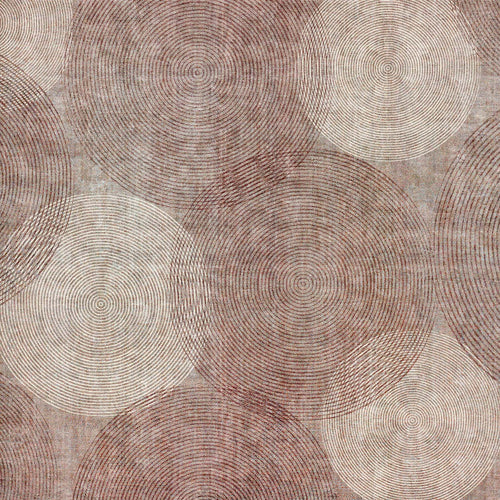 Load image 1 in gallery view. Brown and cream rug featuring an overlapping pattern of concentric circular line motifs.