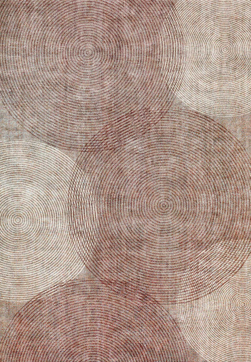Load image 1 in gallery view. Rust and cream rug featuring an overlapping concentric circle pattern with a textured, distressed finish.