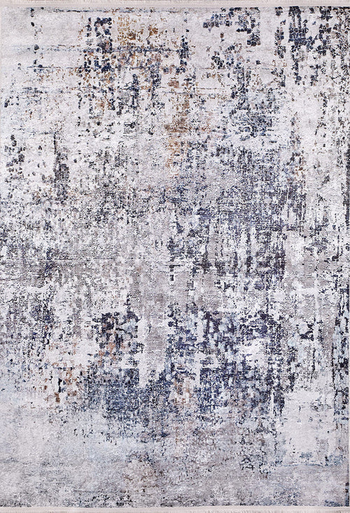 Load image 1 in gallery view. The Creative Currents - Washable Rug - JR835 (Custom Size) is a contemporary flat weave rug with an abstract design in muted gray, blue, and beige tones, featuring distressed patches and irregular patterns for a modern look.