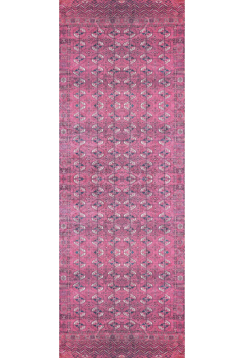 The Desert Dreamscape - Washable Rug - JR1940 features a soft pink base with red, purple, and white geometric and floral motifs, decorative borders, and a detailed central design—combining durability with lasting elegance.