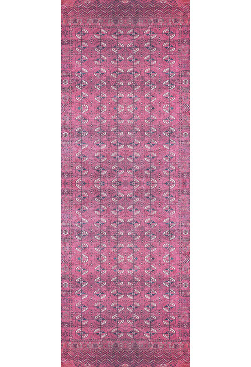 Load image 1 in gallery view. The Desert Dreamscape - Washable Rug - JR1940 features a soft pink base with red, purple, and white geometric and floral motifs, decorative borders, and a detailed central design—combining durability with lasting elegance.