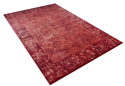 Load image 1 in gallery view. The Dynasty Dream - Washable Rug - JR160 (Custom Size) features a rectangular red design with a faded oriental pattern, darker red border, and subtle floral accents along the edges, shown on a white background.