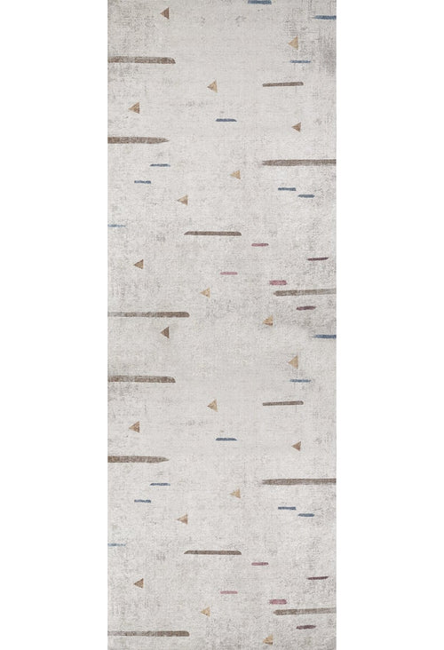 Load image 1 in gallery view. The Ebony Ivory - Washable Rug (JR1994) is a rectangular, easy-care rug with a light gray base, accented by small triangles and lines in muted brown, blue, and rust—ideal for high-traffic spaces and busy homes.
