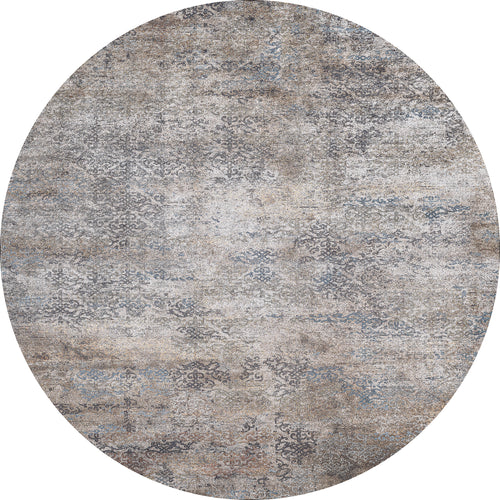 Bild 1 in Galerieansicht laden. The Elegant Leaf - Washable Rug - JR1945 is a round rug with a distressed, vintage-inspired pattern in gray, beige, and blue tones. Ideal for high-traffic areas, it features washable fabric and faded motifs for a rustic look.