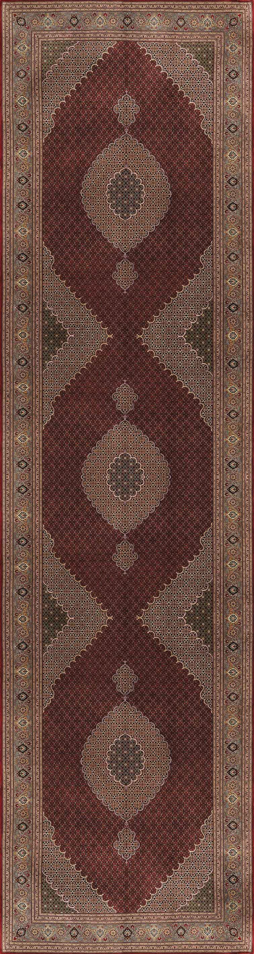 Bild 1 in Galerieansicht laden. The Elysian Weave - Washable Rug (JRN1001) is a rectangular rug in rich red, showcasing geometric and diamond patterns in beige, tan, olive, and brown with multiple decorative borders in coordinating colors.