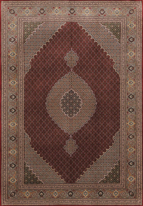 Load image 1 in gallery view. The Elysian Weave - Washable Rug - JRN1001 (Custom Size) boasts a large medallion, intricate geometric and floral motifs, and a red, brown, and beige palette with gold and green accents—classic style with easy washability.