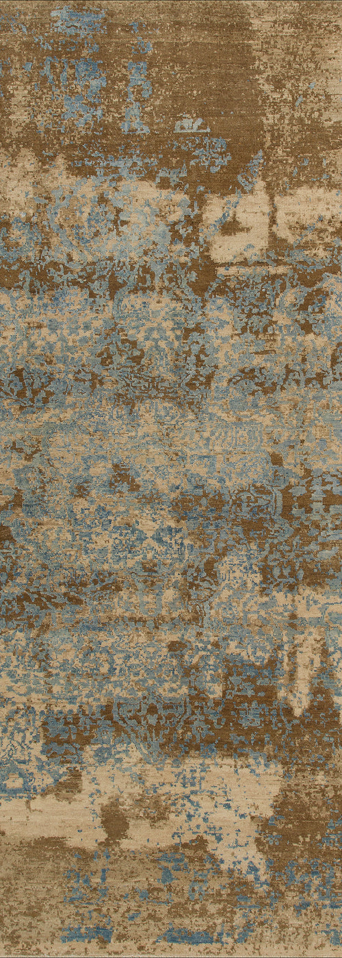 Load image 1 in gallery view. The Enchanted Threads - Washable Rug - JRS002 features a distressed abstract pattern in brown, beige, and light blue for a cloud-like look. Washable and great for high-traffic or allergy-sensitive homes.