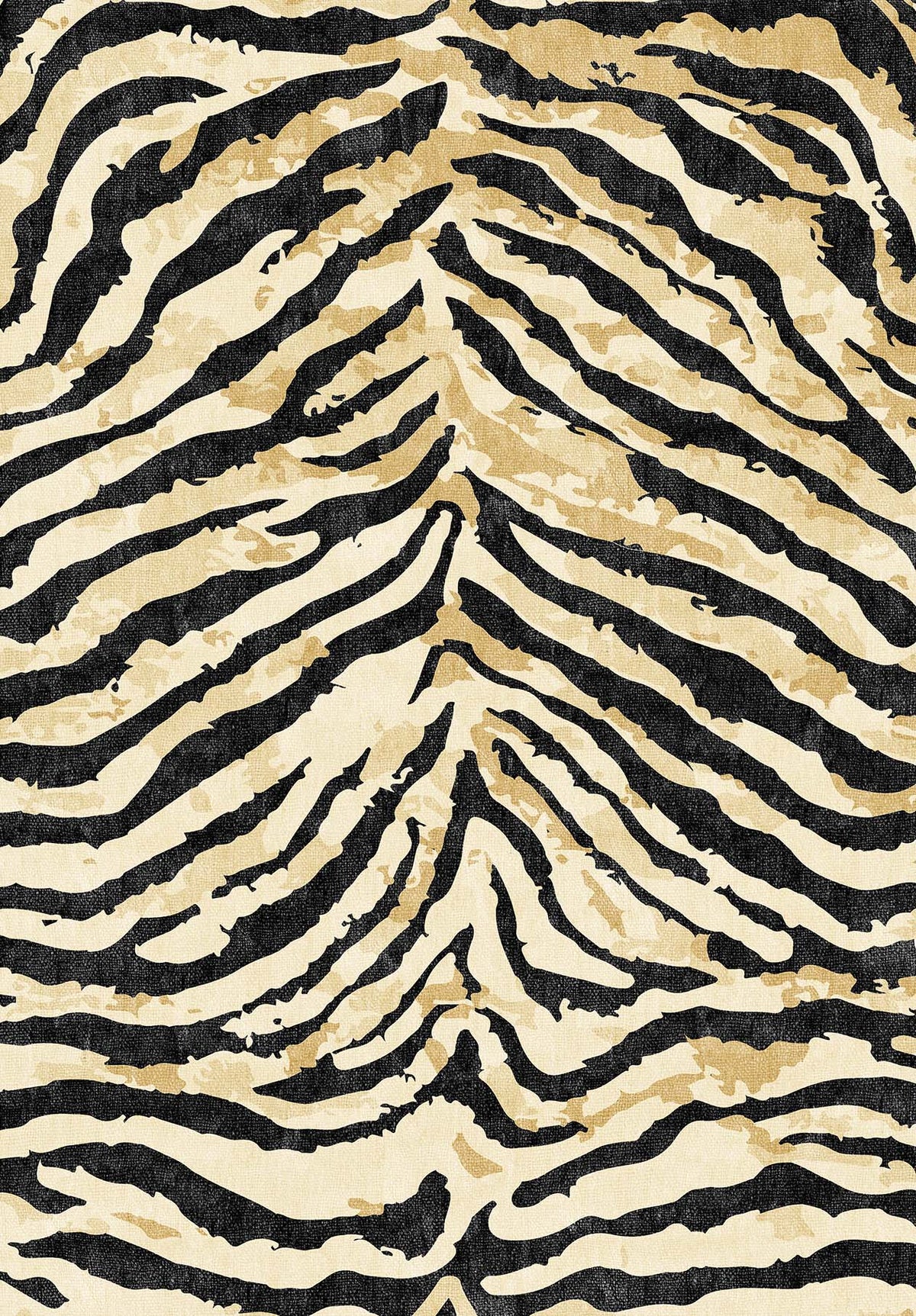 The Eternal Weave - Washable Rug - JRN39 (Custom Size) features black, tan, and beige abstract stripes in a tiger or zebra-inspired pattern—ideal for allergy-sensitive or high-traffic areas.