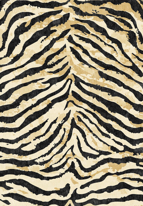 Load image 1 in gallery view. The Eternal Weave - Washable Rug - JRN39 (Custom Size) features black, tan, and beige abstract stripes in a tiger or zebra-inspired pattern—ideal for allergy-sensitive or high-traffic areas.