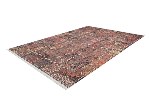 Load image 1 in gallery view. The Ethereal Elegance - Washable Rug - JR1651 (Custom Size) is a rectangular, multicolored oriental rug with an intricate red, bronze, and brown pattern accented by beige tones—ideal for allergy-sensitive homes and stunning on a white background.