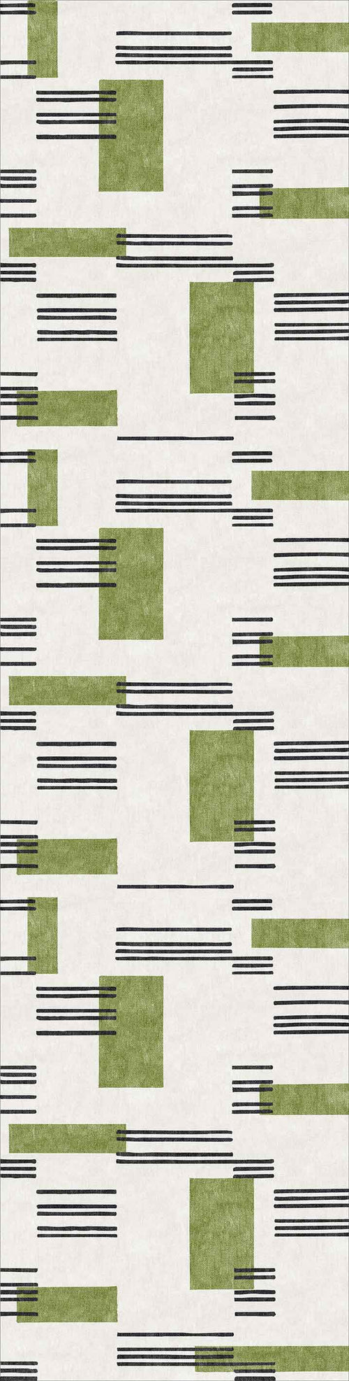 Bild 1 in Galerieansicht laden. The Faded Treasure - Washable Rug - JRN46 features green rectangles and black horizontal lines on a light beige background in a modern, abstract grid pattern.