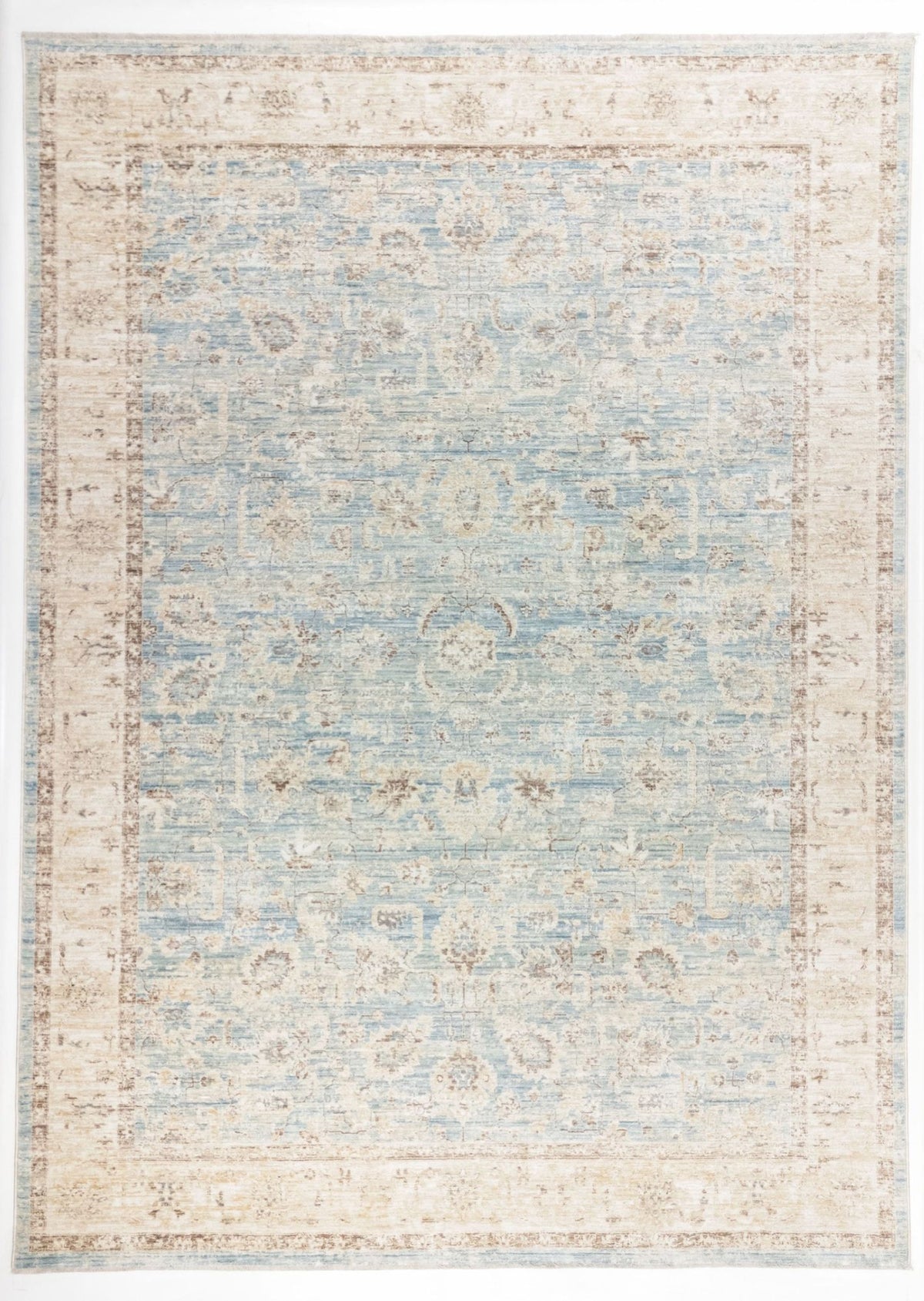 The Faded Azure - Area Rug - APX2941 is a rectangular blue and beige Persian vintage rug with intricate floral and geometric patterns, a wide beige border, and subtle detailing—perfect for your living room.
