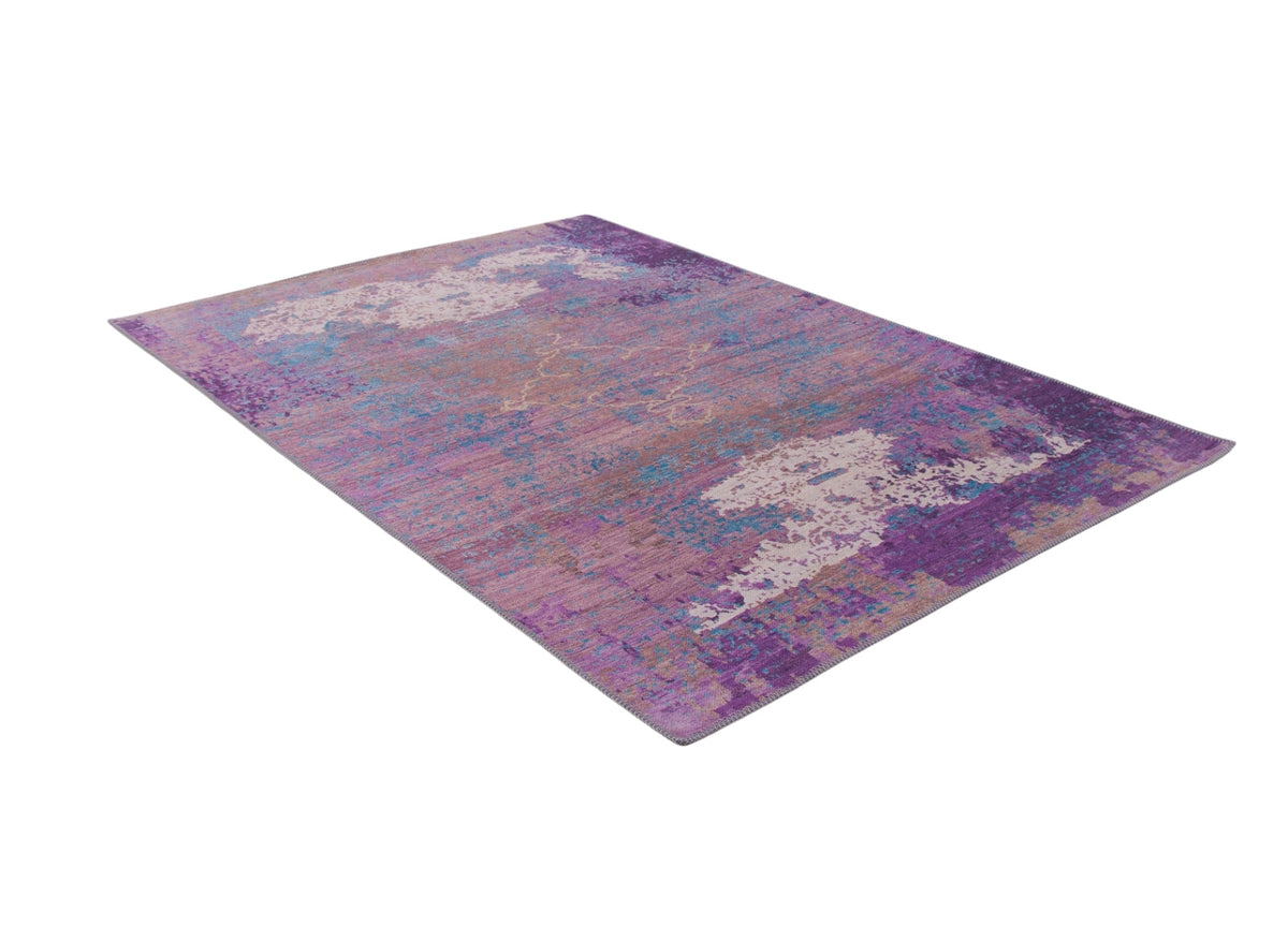The Faerie Weave - Washable Rug - JRS005 (Custom Size) features a rectangular purple design with lavender, blue, and beige abstract patterns on white—perfect for high-traffic areas and easy to clean.