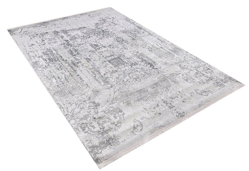 Bild 1 in Galerieansicht laden. The Faint Memories - Washable Rug - JR1437 (Custom Size) features a large rectangular flat weave with a faded, intricate gray and white pattern for a vintage look. Shown angled on a white background.