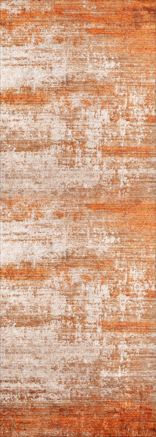 Load image 1 in gallery view. The Fluffy Brushed - Washable Rug - JR584 features a textured surface with weathered, rustic tones of orange, brown, and beige, resembling distressed wood or a flat weave orange rug with a worn-out painted effect.