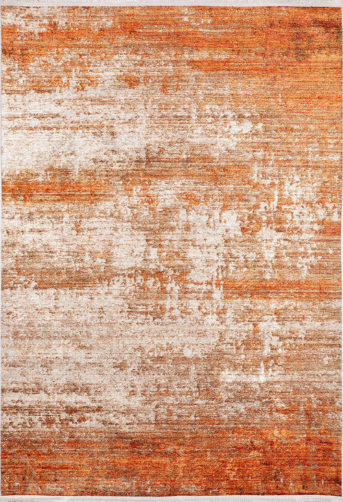 Load image 1 in gallery view. The Fluffy Brushed - Washable Rug - JR584 (Custom Size) features a rectangular shape with an abstract, weathered design in orange and beige, offering a warm, rustic look—ideal for high-traffic spaces.