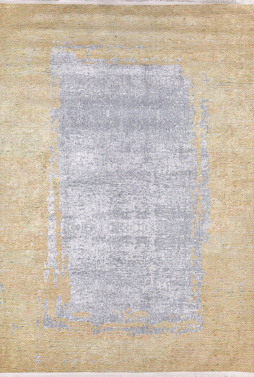 Load image 1 in gallery view. The Geometric Trellis - Washable Rug - JR931 (Custom Size) features a rectangular, distressed beige design with a central pale gray area, giving it a vintage look that's ideal for high-traffic spaces.