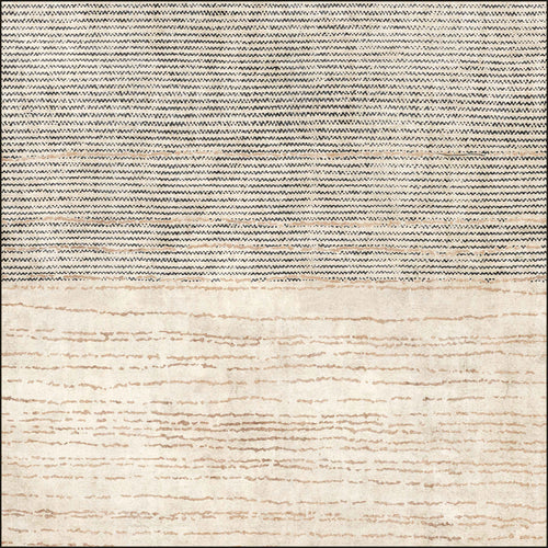 Load image 1 in gallery view. The Gilded Charm - Washable Rug - JRN26 is a modern rectangular area rug, featuring black and white stripes on top and wavy light brown lines on cream at the bottom.