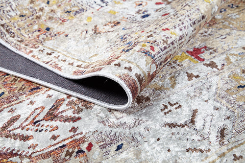Load image 1 in gallery view. A close-up of the Global Getaway - Washable Rug - JR1667 (Custom Size), featuring neutral cream and beige tones with hints of red, yellow, and blue; its flat weave design is ideal for those seeking textured, stylish washable rugs.