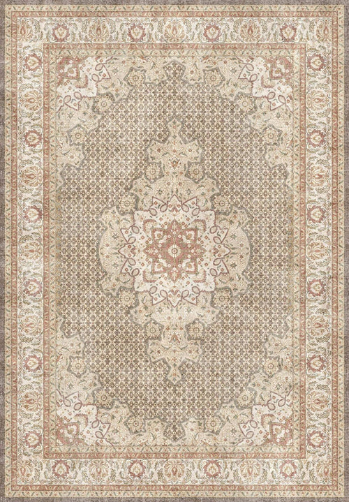 Bild 1 in Galerieansicht laden. Beige and terracotta traditional rug with a central floral medallion and ornate border pattern.