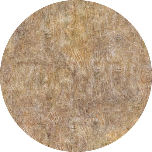 Load image 1 in gallery view. Circular tan and brown rug with a textured, brushstroke-style abstract pattern.