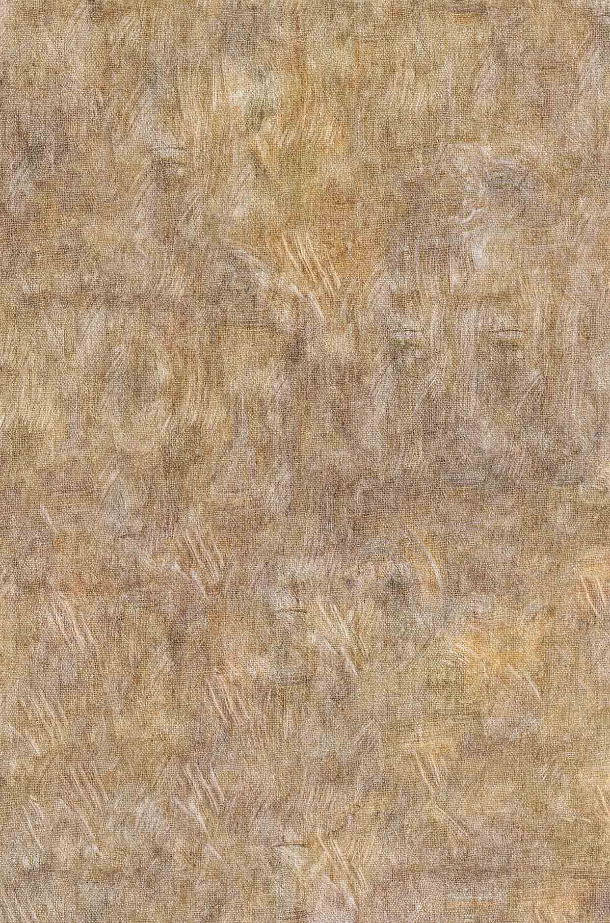 Tan and brown rug with a textured, distressed finish and subtle tonal variations.