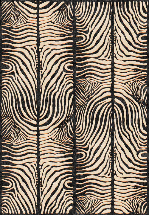 Bild 1 in Galerieansicht laden. The Gossamer Fade - Washable Rug - JRN44 features black and white zebra-like stripes that curve and mirror symmetrically, creating an organic, abstract look—ideal for high-traffic spaces.