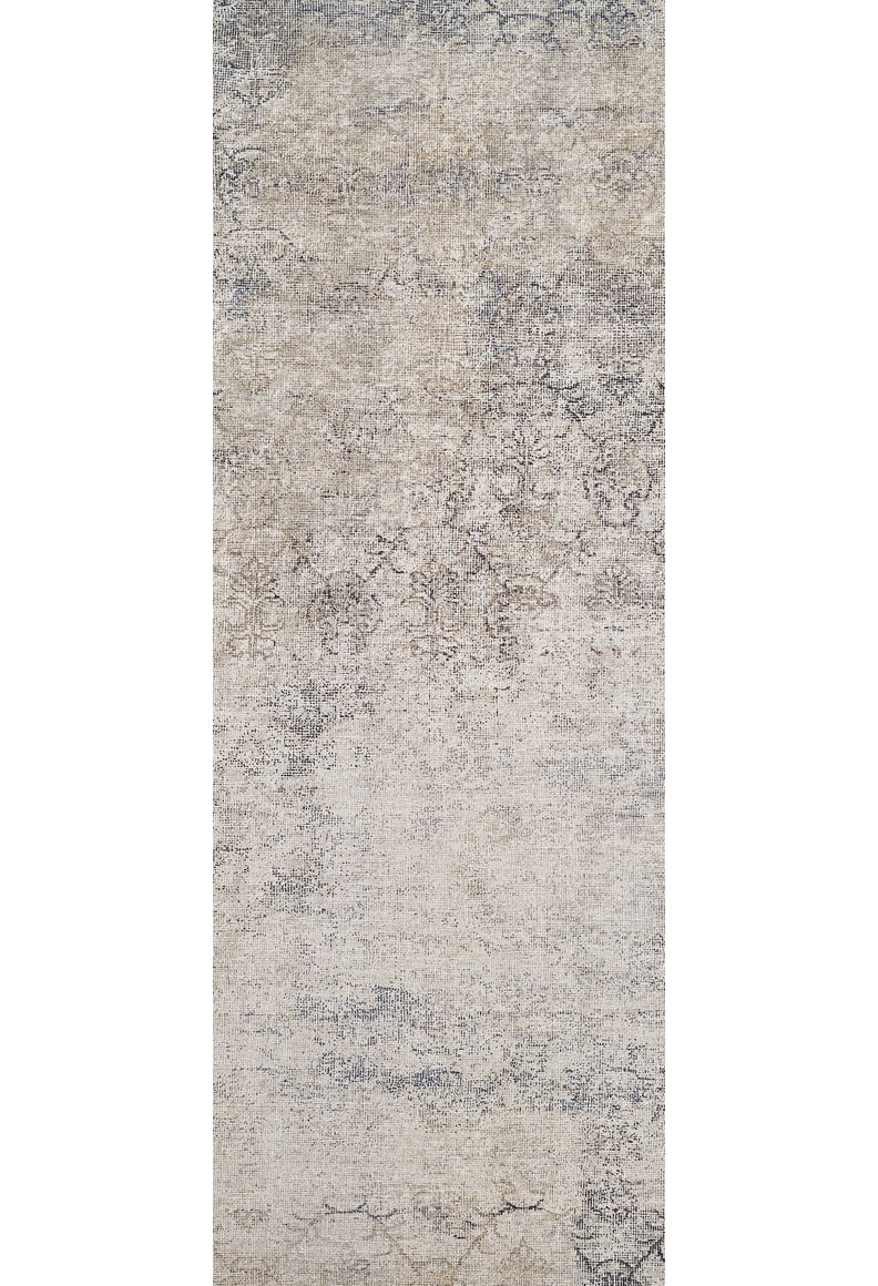The Graceful Tapestry - Washable Rug - JR1975 is a rectangular flat weave rug with a distressed, vintage-style geometric pattern in muted beige, gray, and cream tones for a textured, worn look.