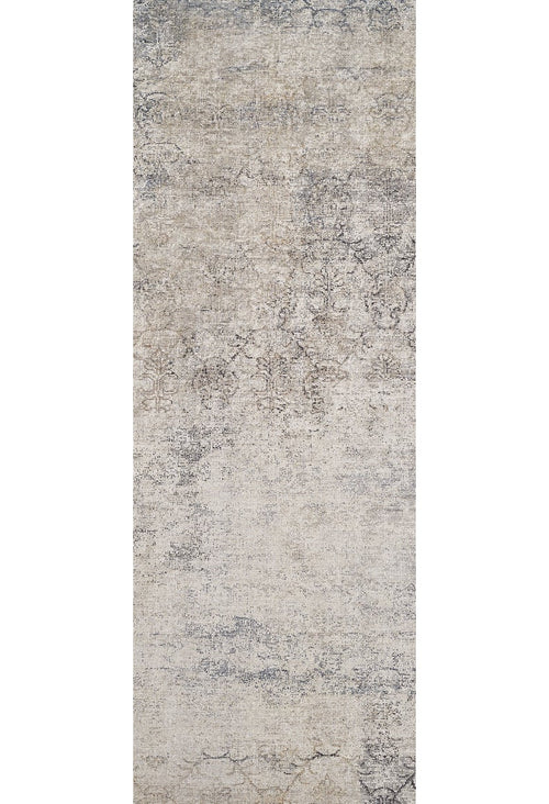 Load image 1 in gallery view. The Graceful Tapestry - Washable Rug - JR1975 is a rectangular flat weave rug with a distressed, vintage-style geometric pattern in muted beige, gray, and cream tones for a textured, worn look.