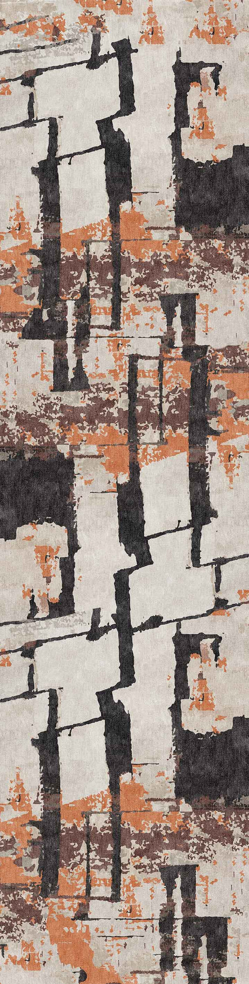 Bild 1 in Galerieansicht laden. The Heirloom Touch - Washable Rug - JRN42 features an abstract pattern of irregular black, rust-orange, and beige shapes with a distressed look—ideal as a modern, versatile flat weave rug for contemporary interiors.