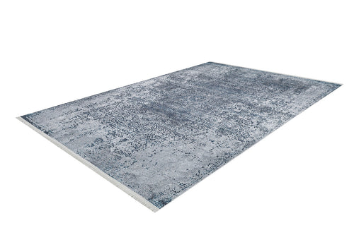 Bild 1 in Galerieansicht laden. The Imperial Lace - Washable Rug - JR1607 (Custom Size) features a rectangular blue and gray distressed pattern, slightly faded, ideal for high-traffic areas, shown against a white background.