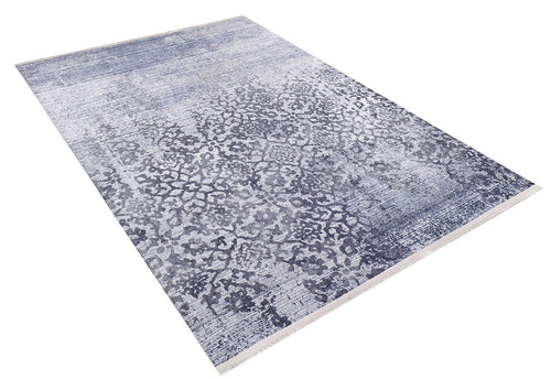 Bild 1 in Galerieansicht laden. The Intricate Scroll - Washable Rug - JR342 (Custom Size) is a rectangular rug with a faded blue and gray floral-geometric pattern, ideal for high-traffic areas, shown on a white background.